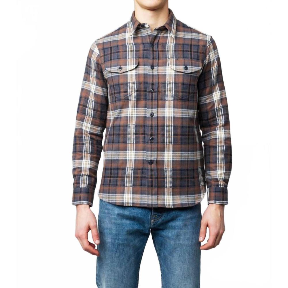 NEW C.O.F. STUDIO post man heavy flannel shirt in check light brown